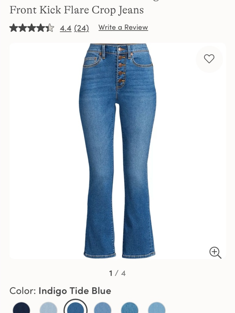 Lands' End Indigo Tide Blue High-Rise Front Button Crop Jeans